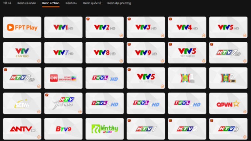 FPT Play cung cấp đầy đủ các kênh truyền hình phổ biến tại Việt Nam